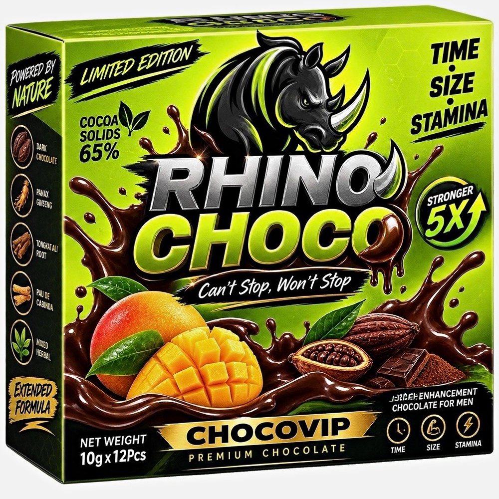 Rhino Choco Premium male libido and erection booster Mango 65% Cocoa 10g x12 !